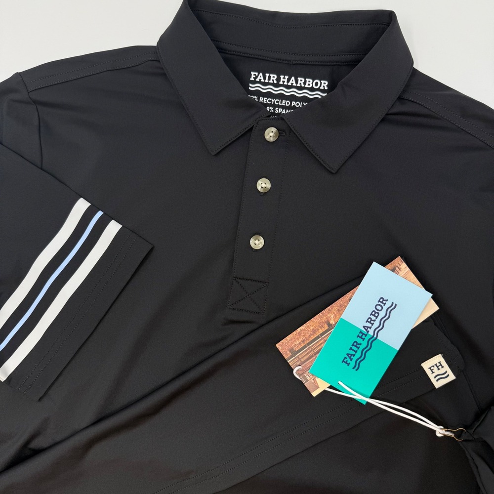 Fair Harbor The Midway Polo Black Small‎ Recycled Polyester Spandex Athletic NEW